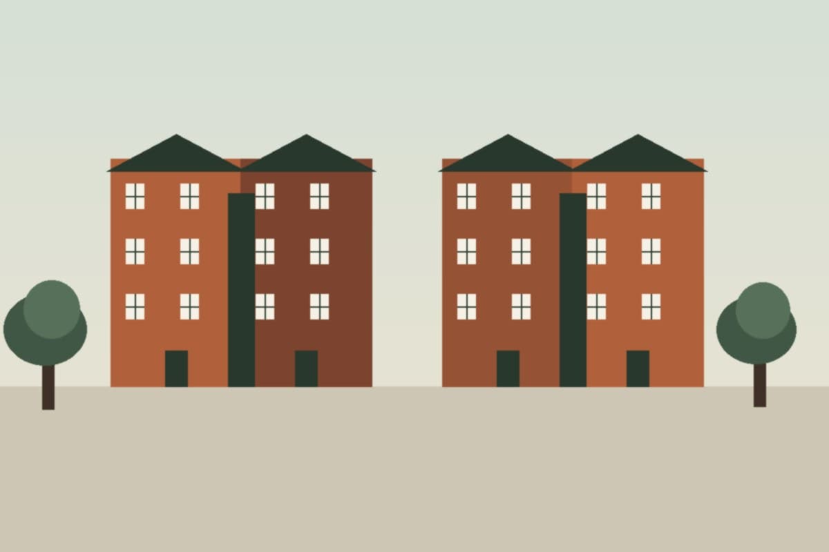 Illustrative back-to-back townhomes at Derry Lane Towns, sharing a common rear wall